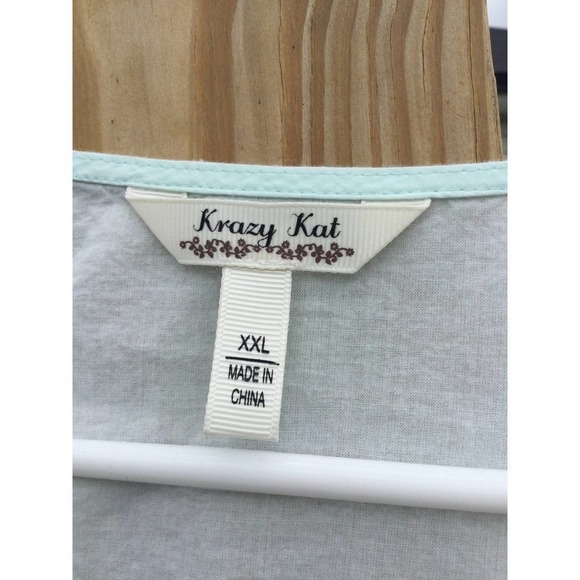 Krazy Kat size XXL tie die top blouse 3/4 sleeve beaded beading teal coastal - Picture 4 of 13